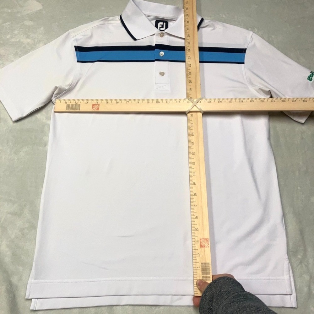 FootJoy FJ Golf Polo Shirt Men M White Black Blue Striped Athletic Performance - Picture 7 of 9